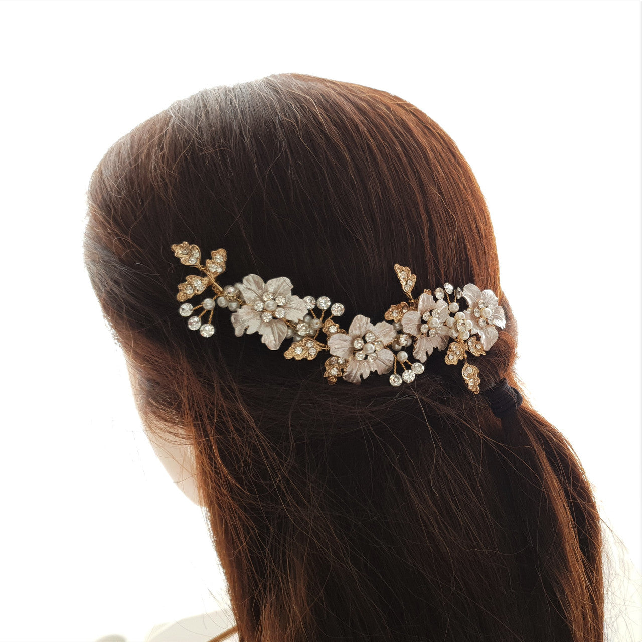 Rose Gold Hair Comb for Brides with Leaf and Flower-Gardenia