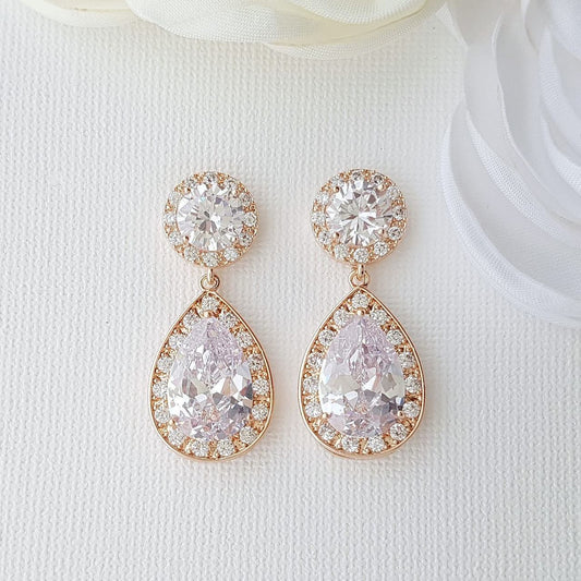Rose Gold Wedding Earrings-Evita