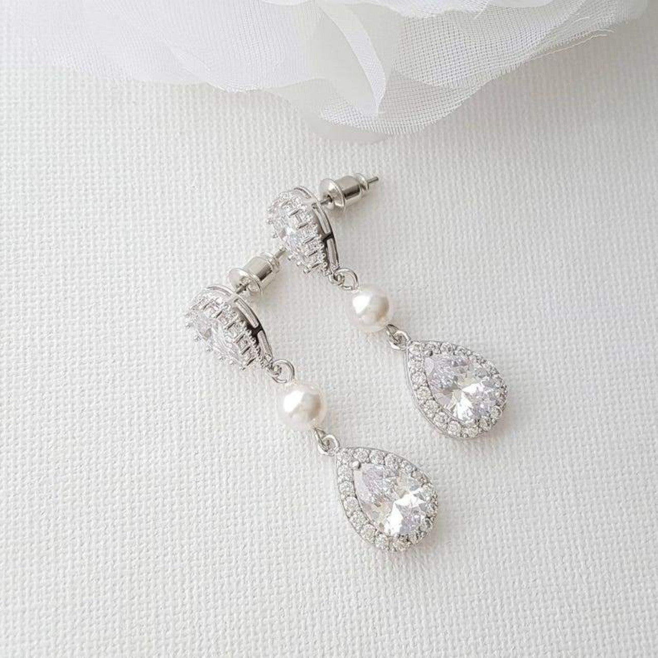 Drop Pearl and Crystal Earring and Necklace Set- Emma