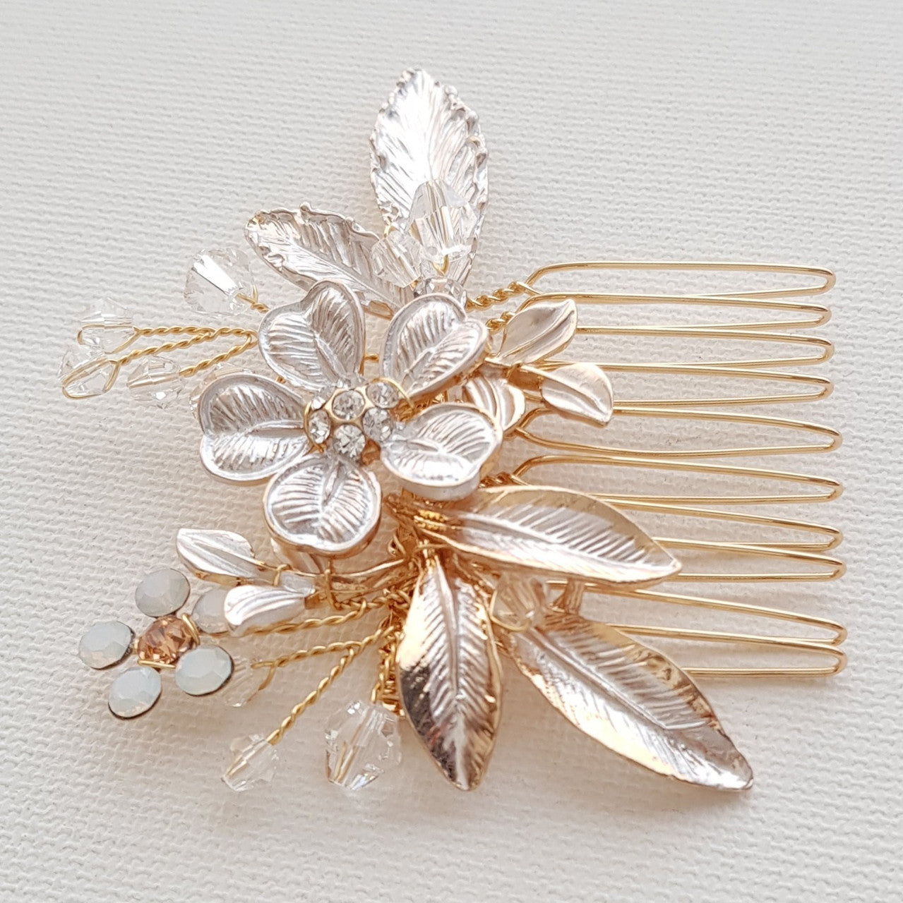 Small Gold Bridal Hair Comb With Flower & Leaves-Posy