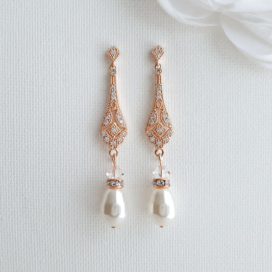 Vintage Style Rose Gold Bridal Earrings-Lisa