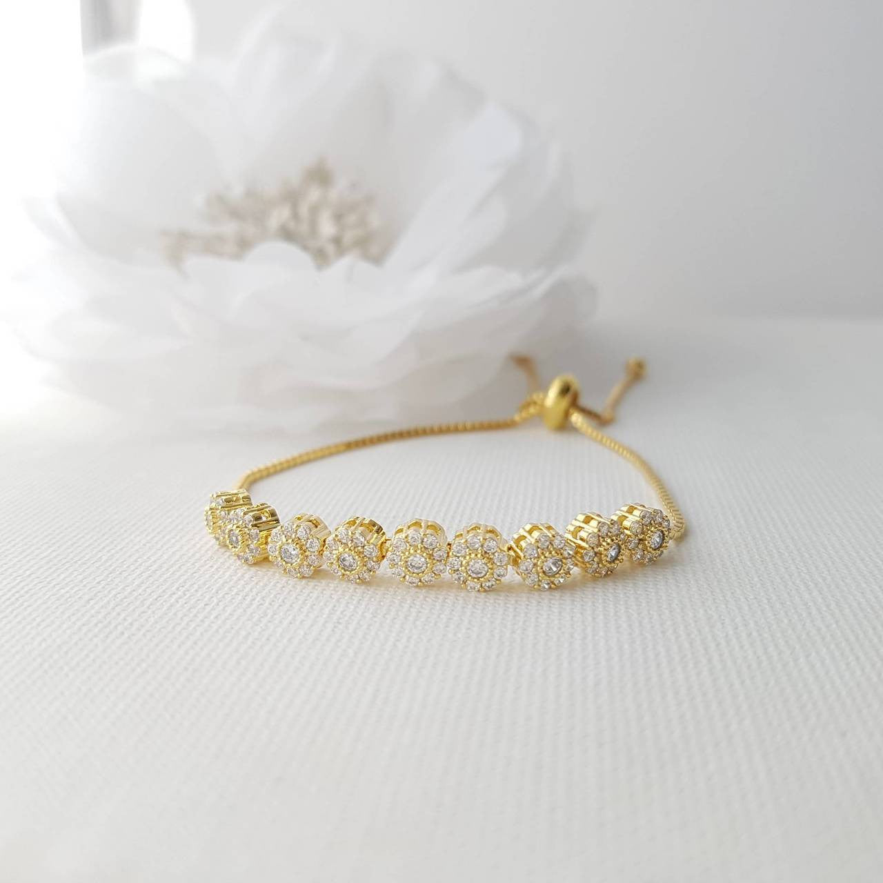 Bridal Bracelet, Wedding Jewelry, Rose Gold, Gold, Bangle Bracelet, Halo Style, Wedding Bracelet, Adjustable Bracelet, Reagan Bracelet