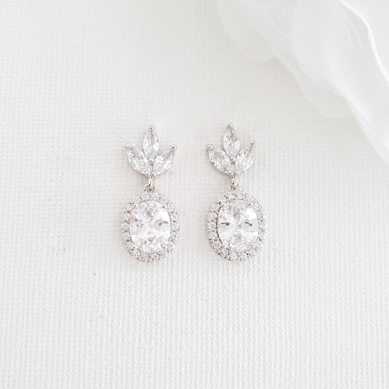 Small Bridal Earrings With Oval Crystals & Rose Gold- Emily