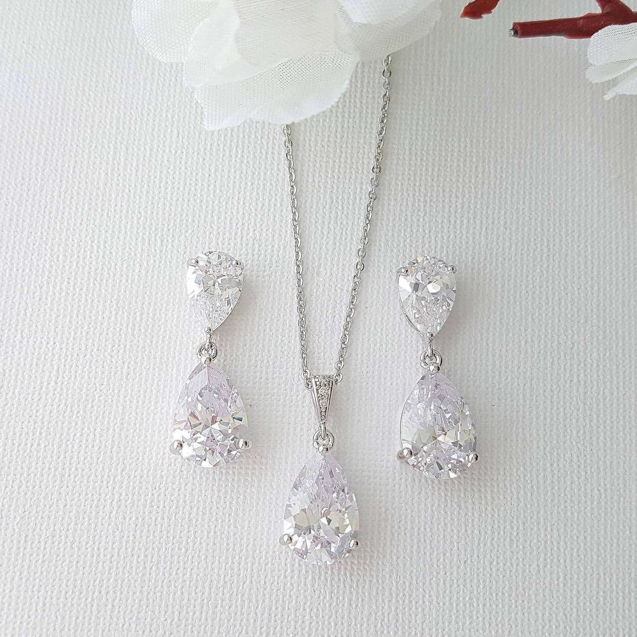 Crystal Bridal Jewelry Set, Earrings Necklace for Bride