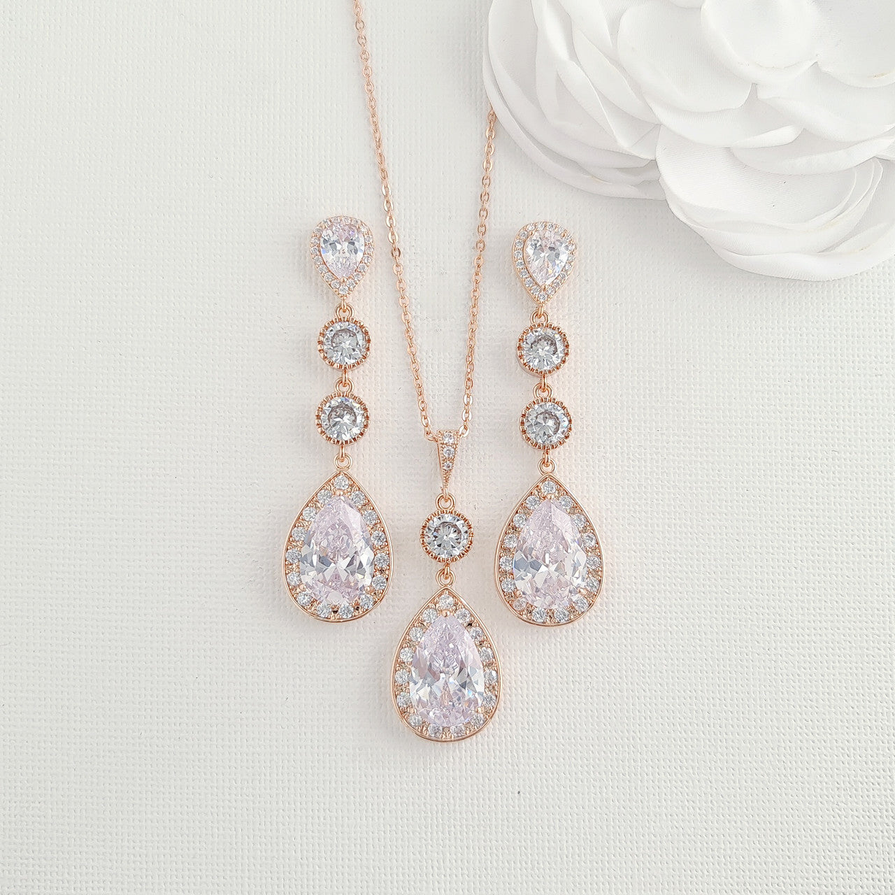 Rose Gold Long Earrings Set for Wedding-Evana