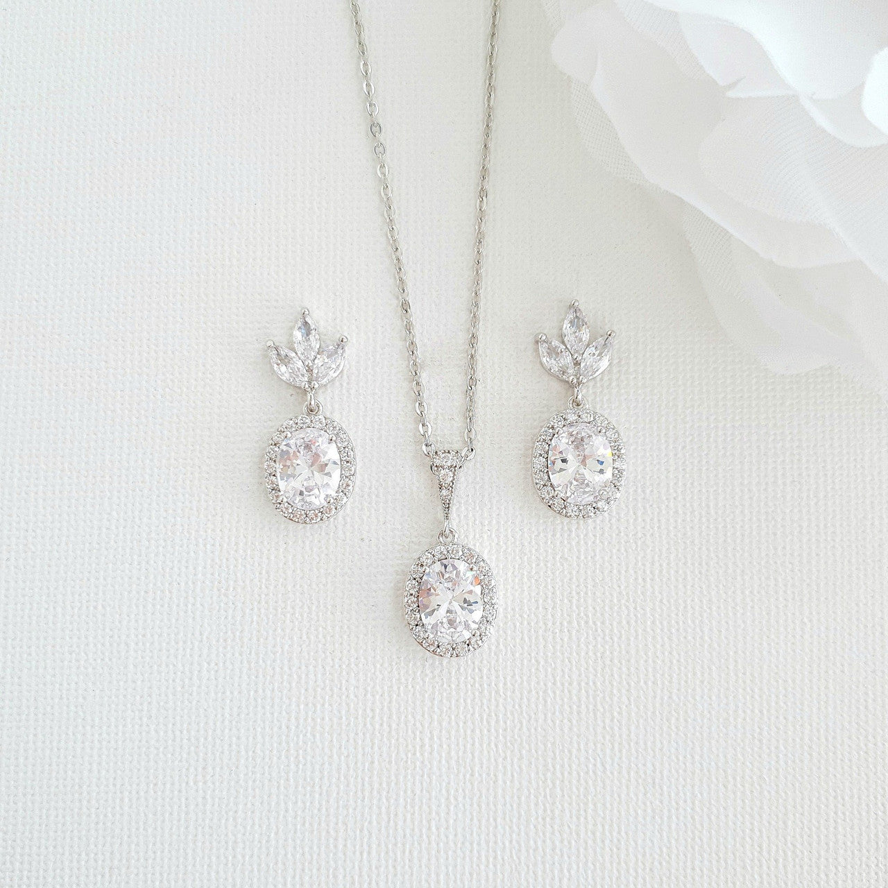 Oval Necklace Set With Matching Earrings & Bracelet- Emily