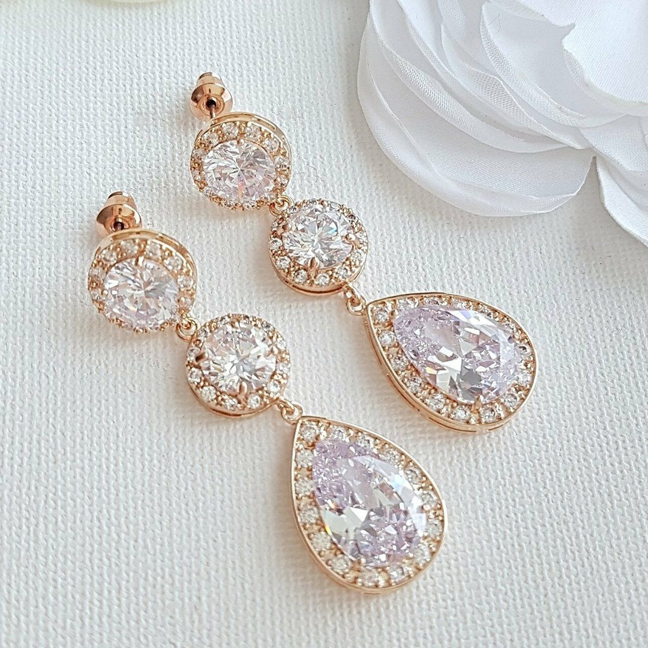 Cubic Zirconia Gold Earrings-Evita