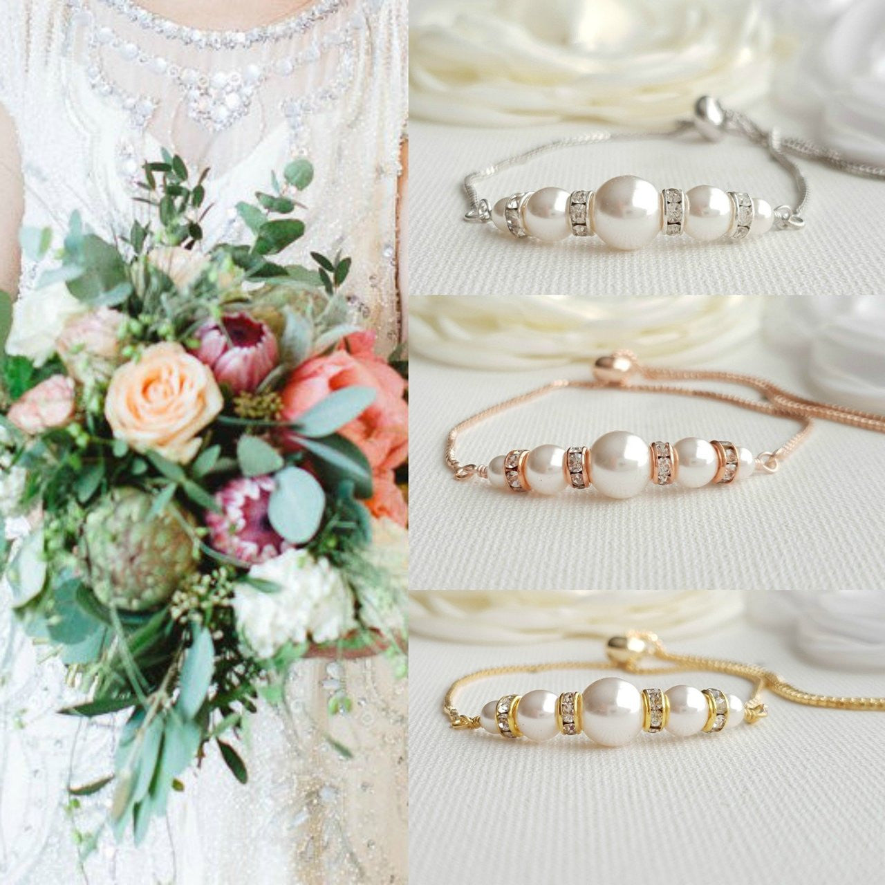 Pearl Bridal Bracelet Silver- Ava