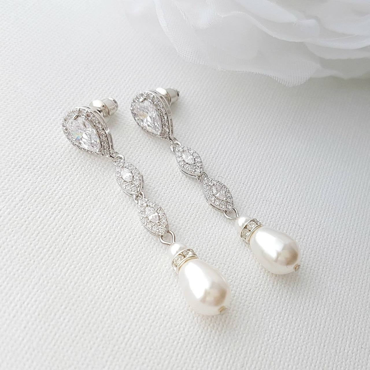 Silver Pearl Earrings-Abby