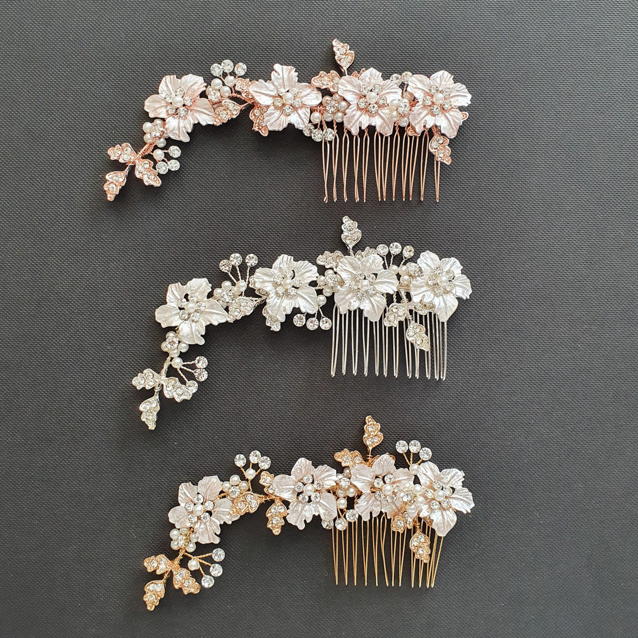 Rose Gold Hair Comb for Brides with Leaf and Flower-Gardenia