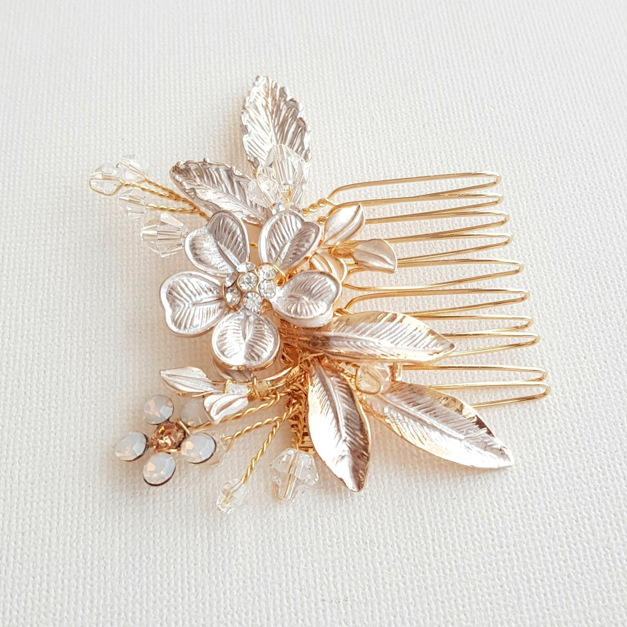 Small Gold Bridal Hair Comb With Flower & Leaves-Posy