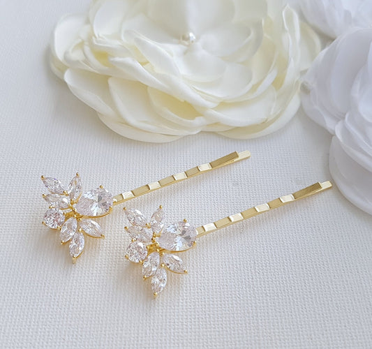 Heirloom Gold Floral Cluster Pins | Traditional Rich CZ Set for Classic Brides- Nicole
