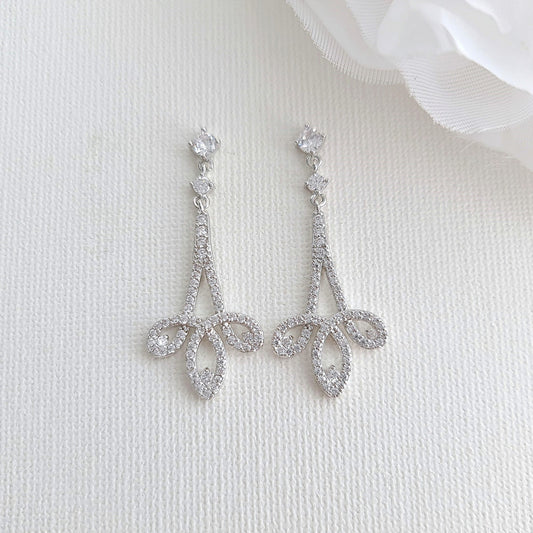 Silver & Cubic Zirconia Drop Earrings- Allison