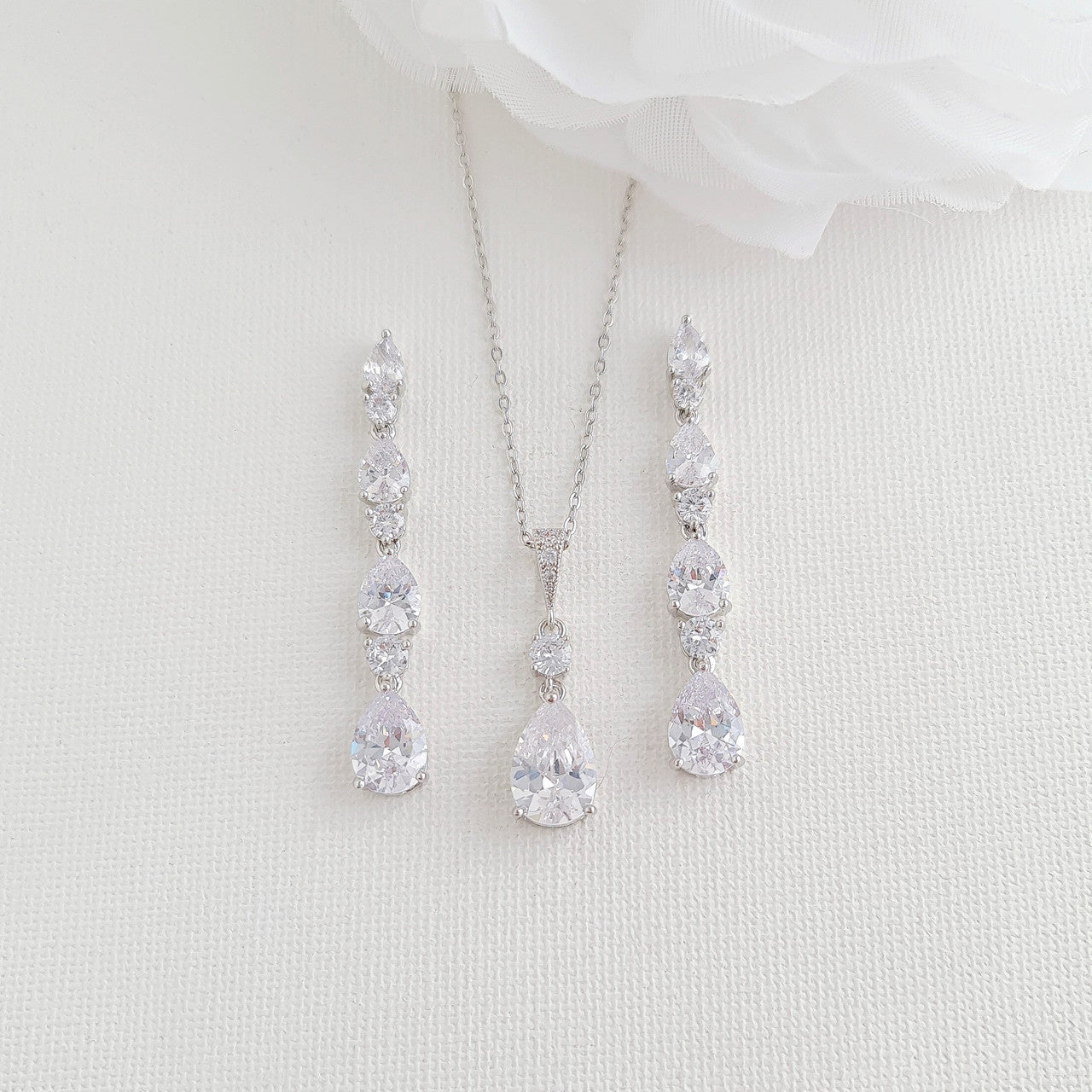 Slim Teardrop Jewelry Set for Brides- Hazel