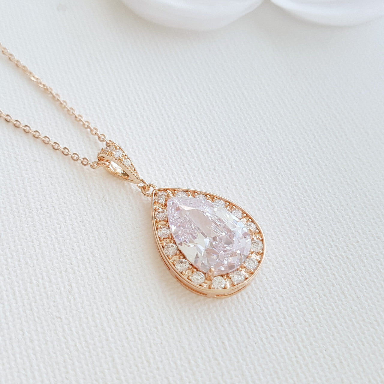 Rose Gold Teardrop Pendant Necklace for Brides & Bridesmaids-Evelyn