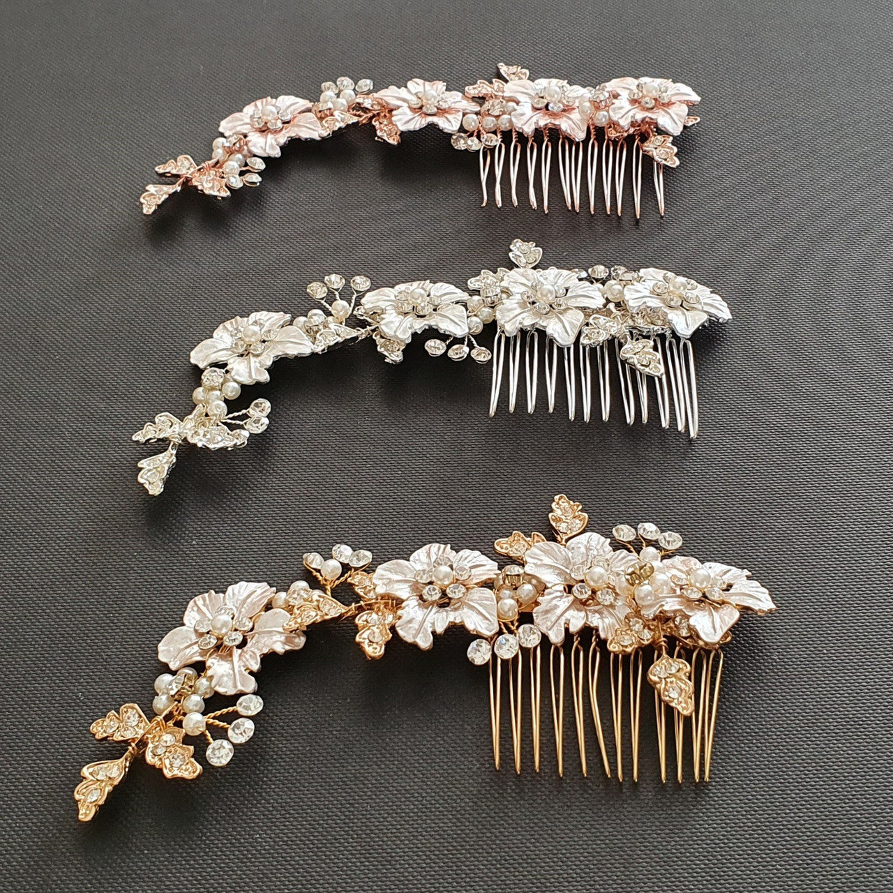 Rose Gold Hair Comb for Brides with Leaf and Flower-Gardenia