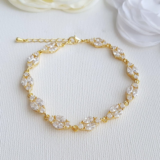 Gold Crystal Bridal Bracelet in Marquis Tennis Bracelet Style-Hayley