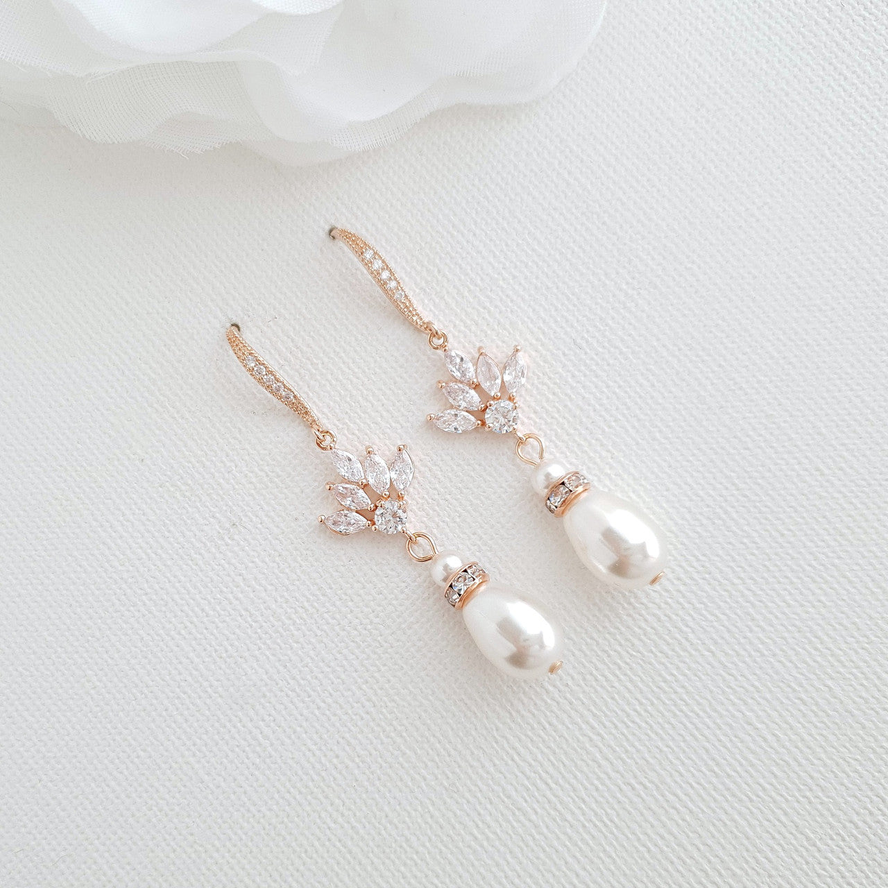 Bridal Dangle Earrings with Pearls & Crystals-Rosa