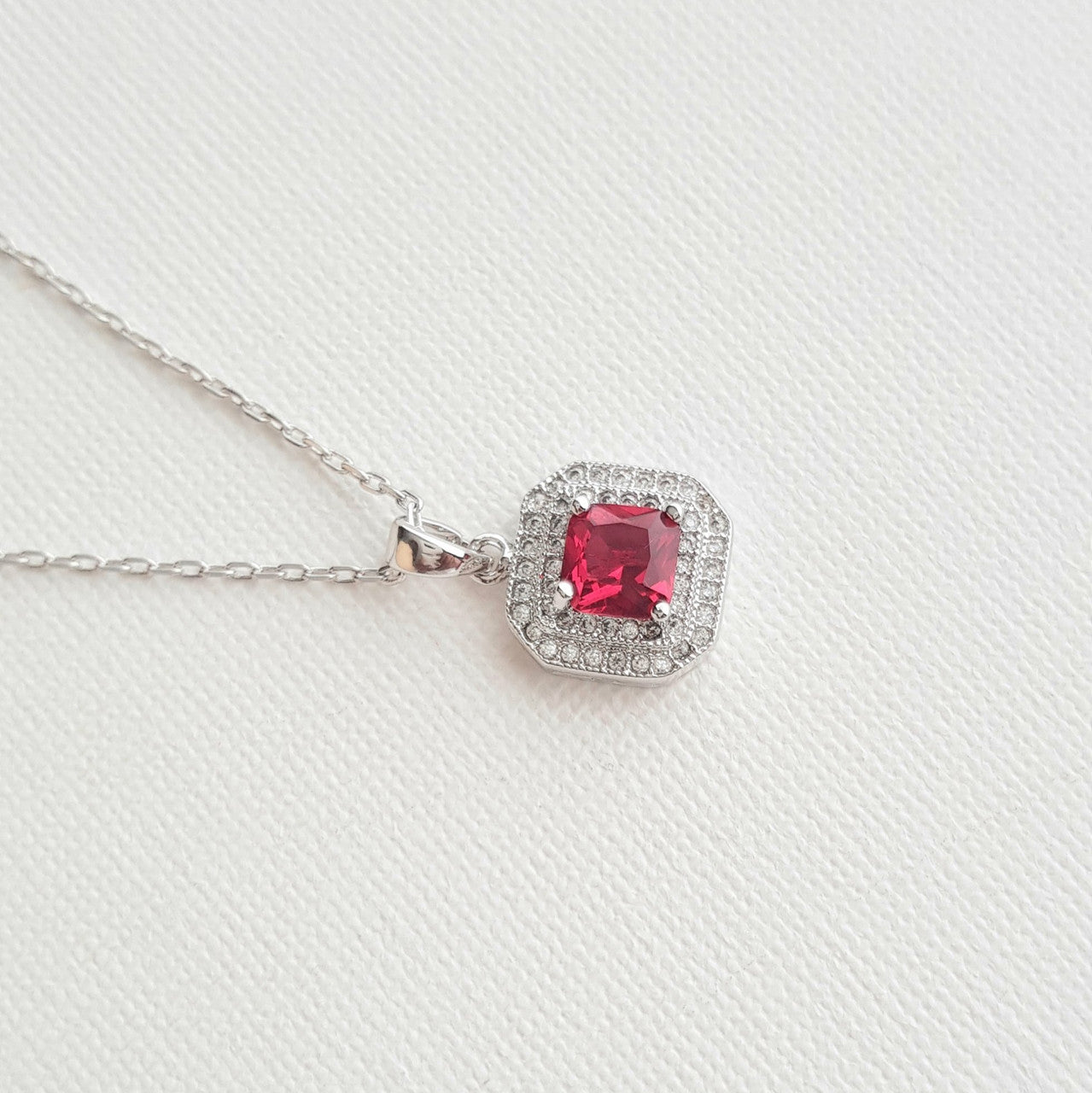 Red Square Pendant Necklace-Quad Red