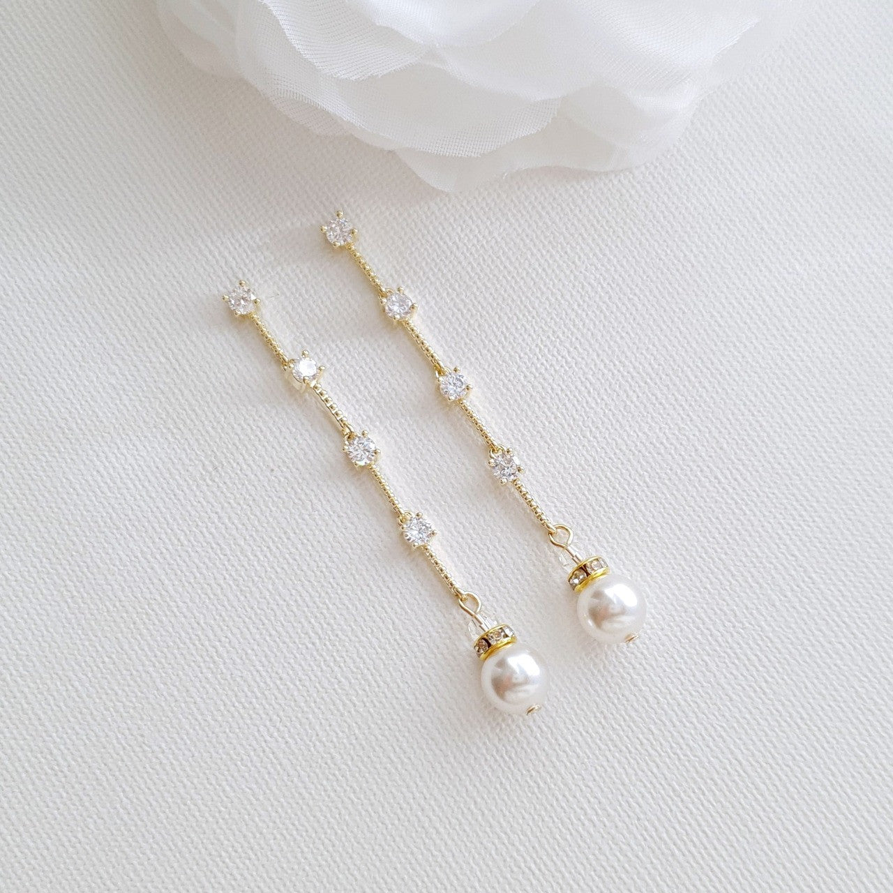 Slim & Long Pearl Earrings for Weddings-Ginger