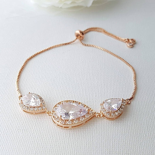 Pink Gold Teardrop Slider Bracelet for Brides Bridesmaids-Evelyn