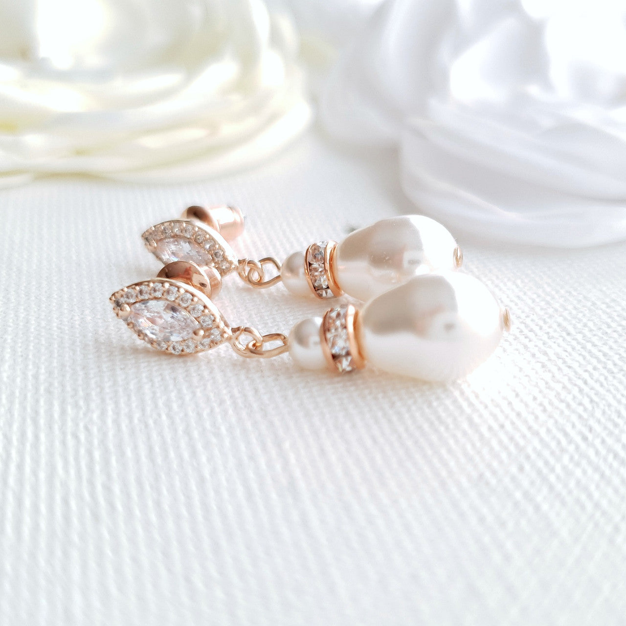 Gold Teardrop Pearl Earrings for Weddings- Ella