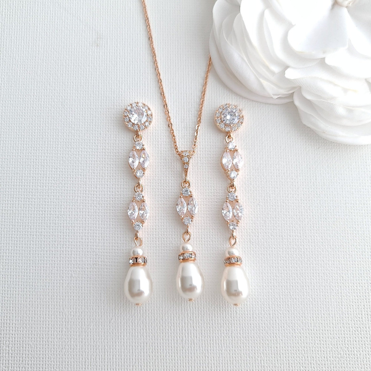 Long Clip on Earrings and Necklace Jewellery Set for Weddings-Hayley