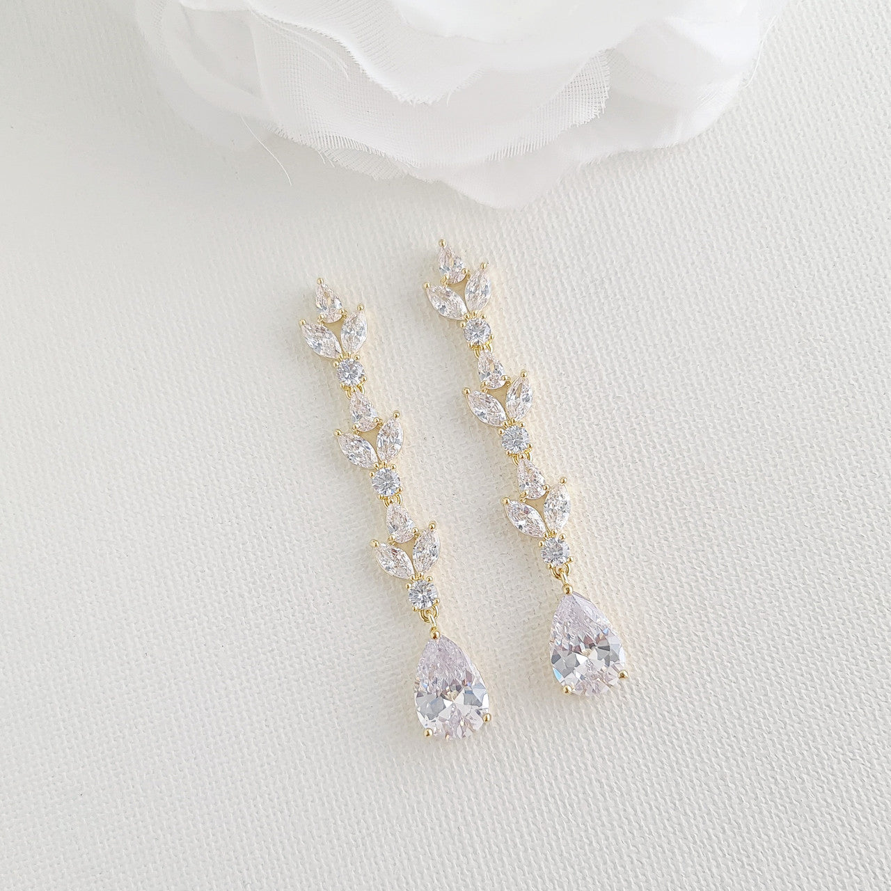 Bride Earrings in Light Gold for Wedding-Anya