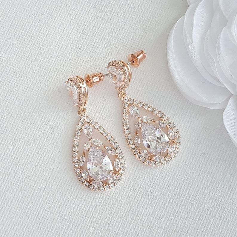 Cubic Zirconia Bridal Drop Earrings- Esther