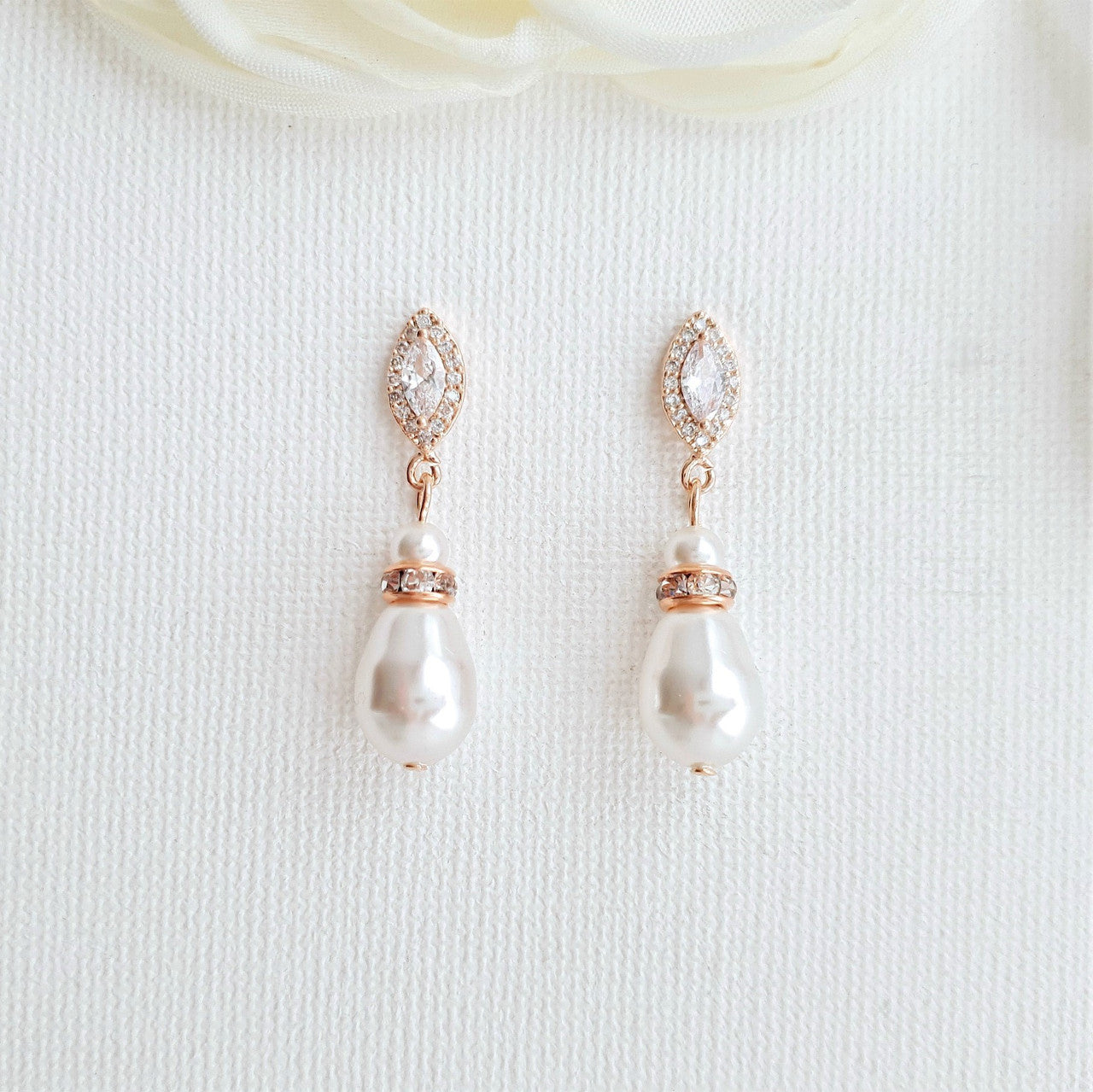 Gold Teardrop Pearl Earrings for Weddings- Ella