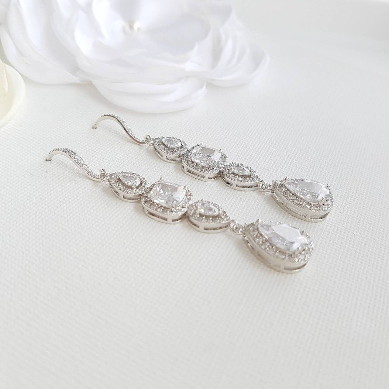 Cubic Zirconia Drop Earrings for Weddings- Gianna