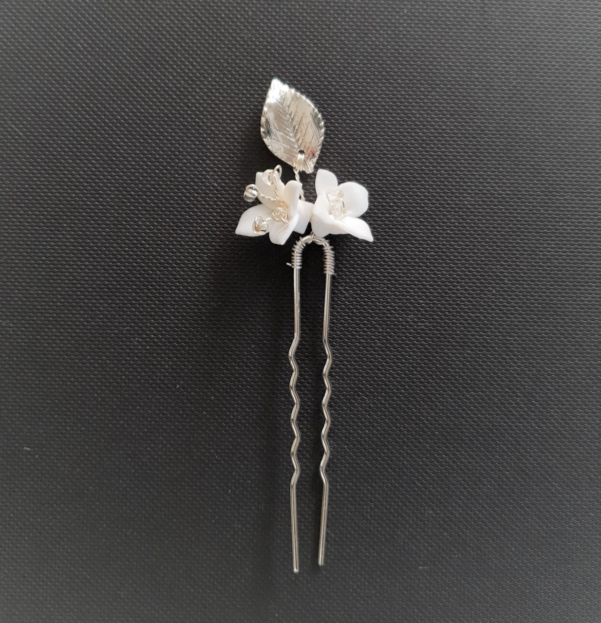 Bridal Hair Pins Set with White Flowers-Magnolia