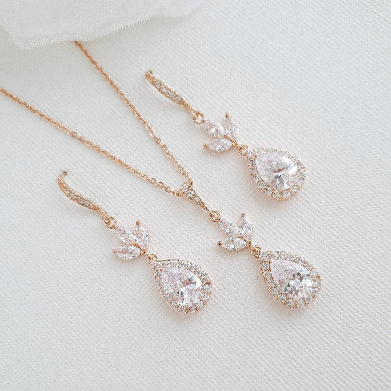 Rose Gold Necklace and Earrings Set for Weddings-Lotus