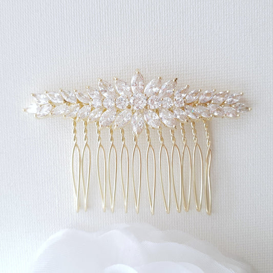 Yellow Gold Hair Comb for Wedding-Giselle