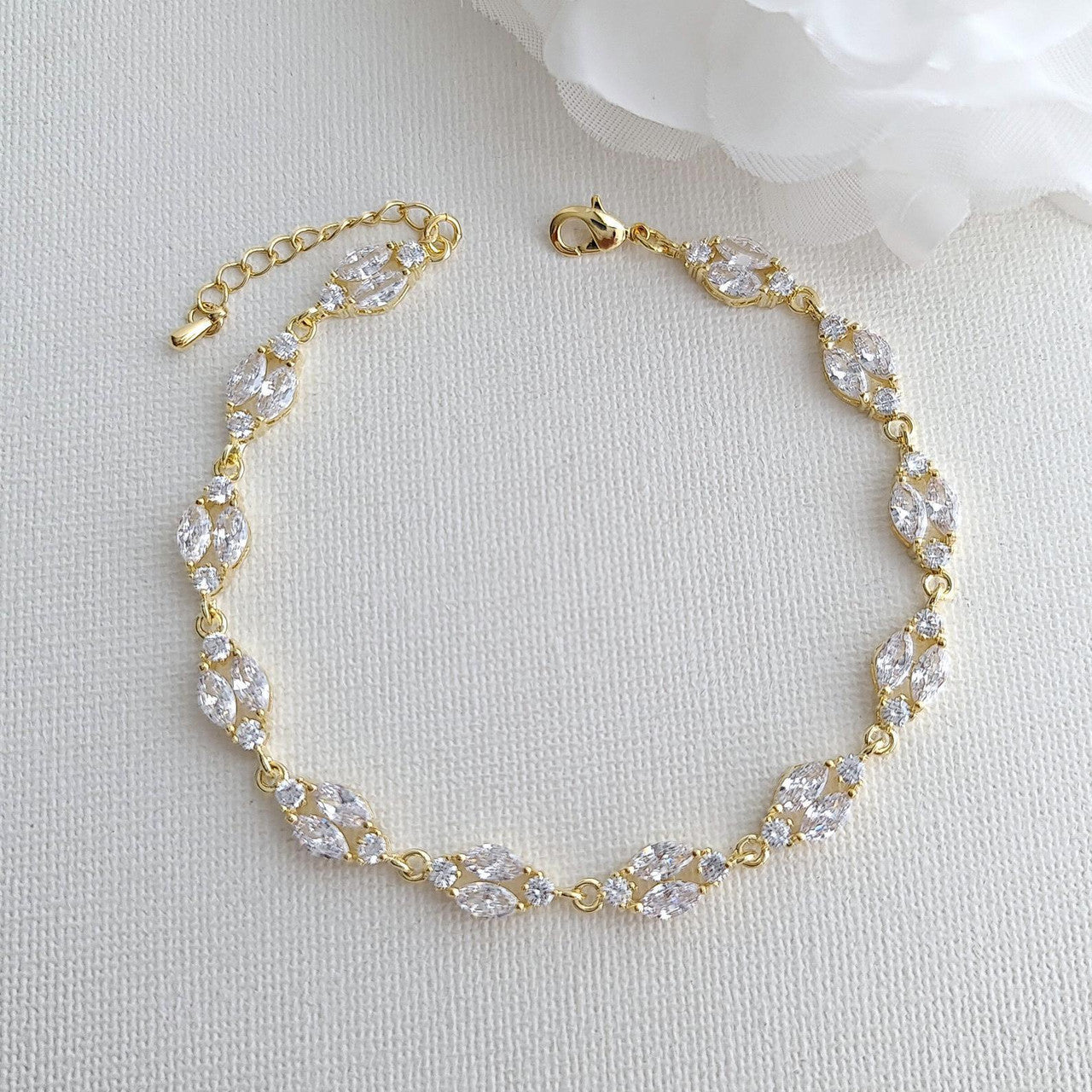 Gold Bridal Jewellery Set with Pearl Crystal Earrings Back Necklace Bracelet Set-Hayley