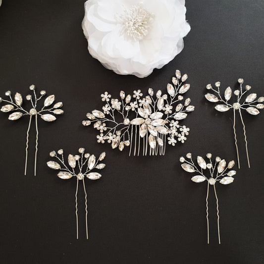 Crystal Hair Accessories Set for Weddings-Poppy