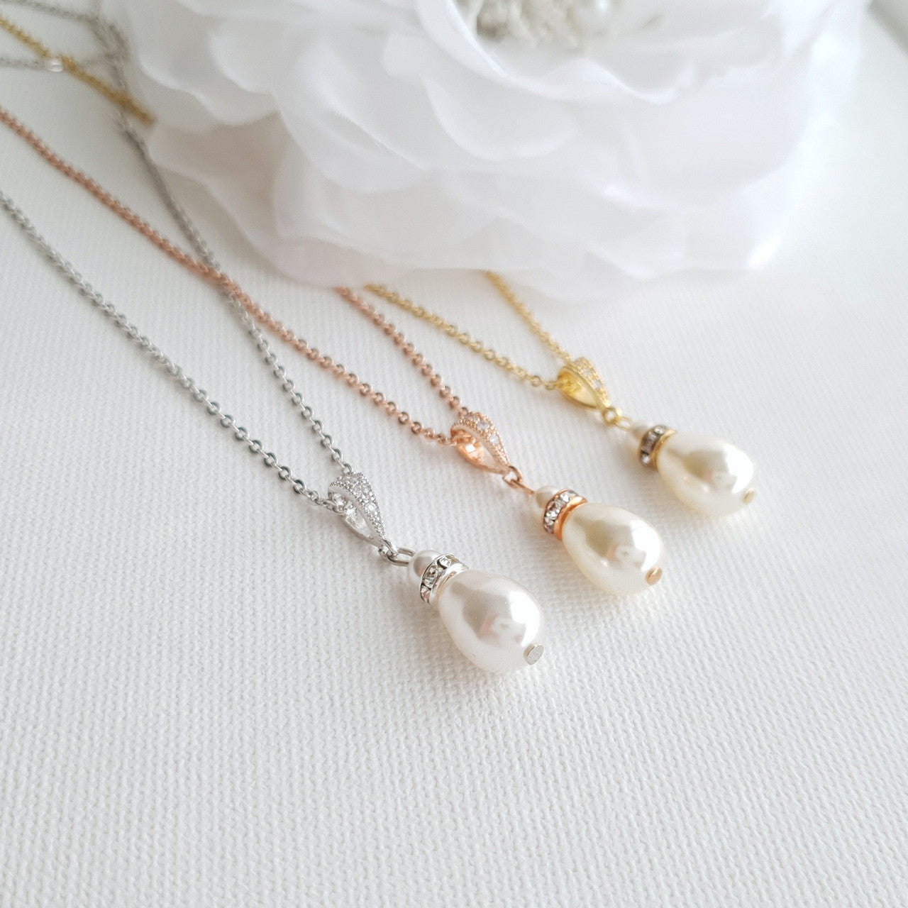 Bridesmaids Jewellery Gift with Pearl Earrings Necklace Set- Ella