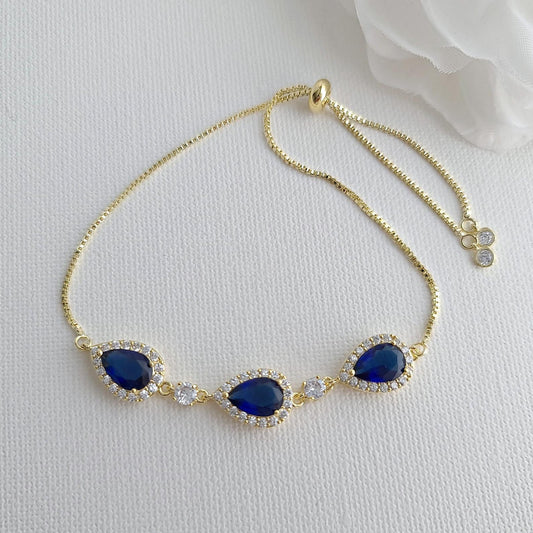 Simple Blue Bracelet in Gold for Weddings-Aoi