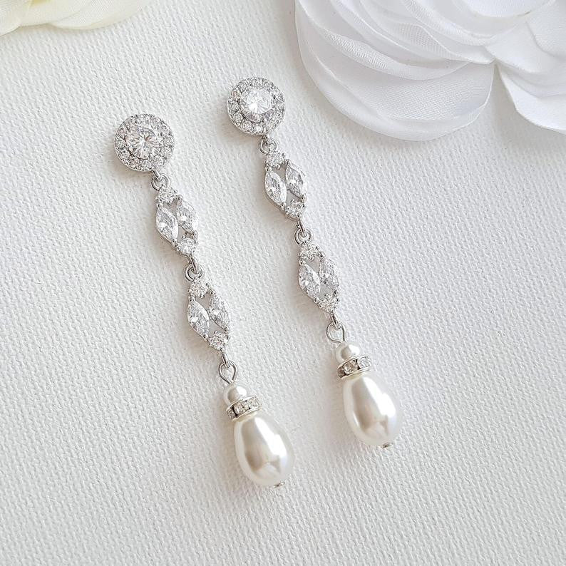 Gold Bridal Jewellery Set with Pearl Crystal Earrings Back Necklace Bracelet Set-Hayley