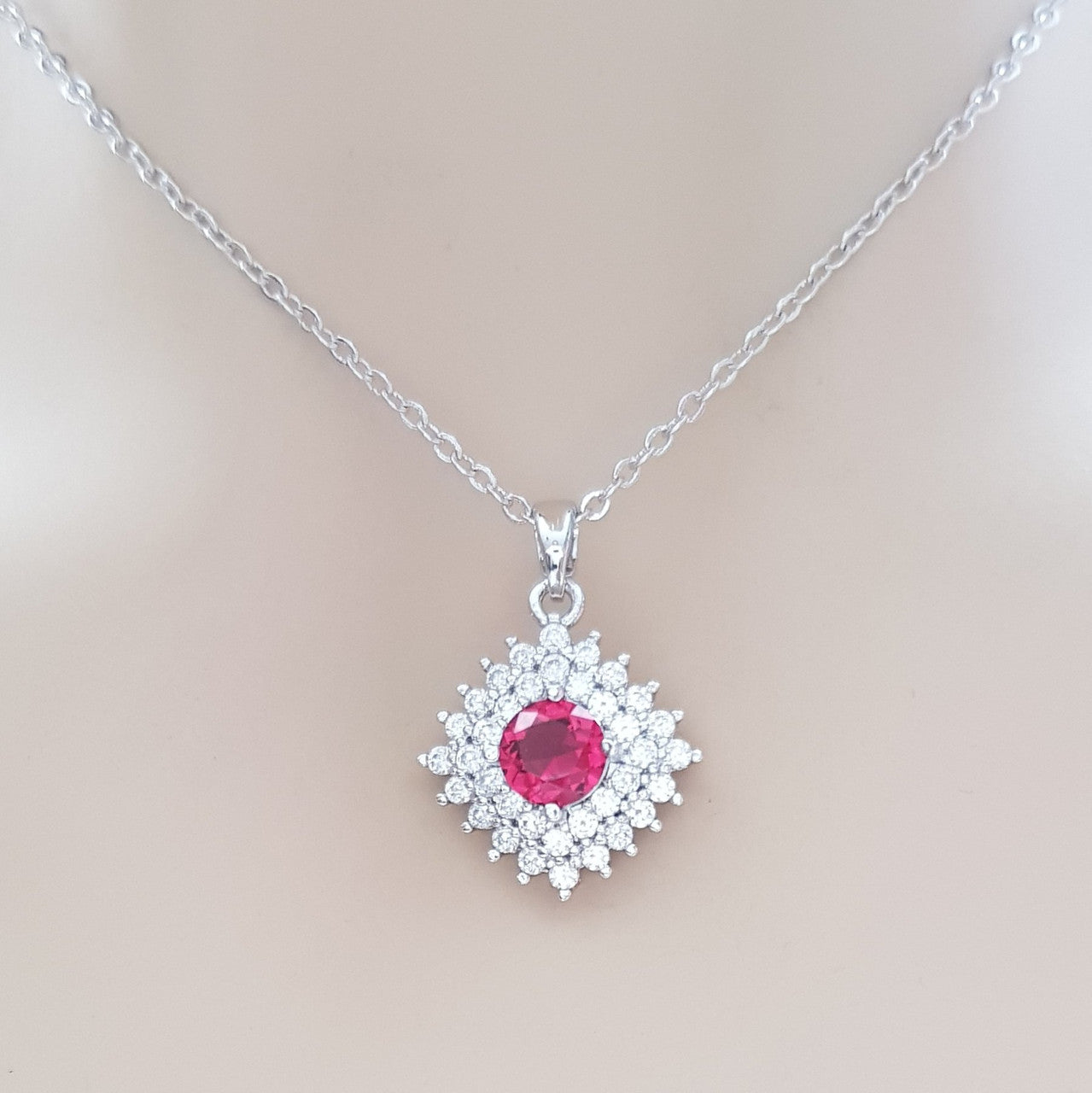 Red Pendant Necklace- Bright Red