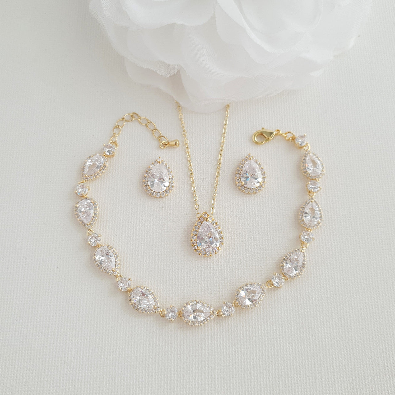 Gold Necklace Bracelet Stud Earrings Set for Brides-Emma