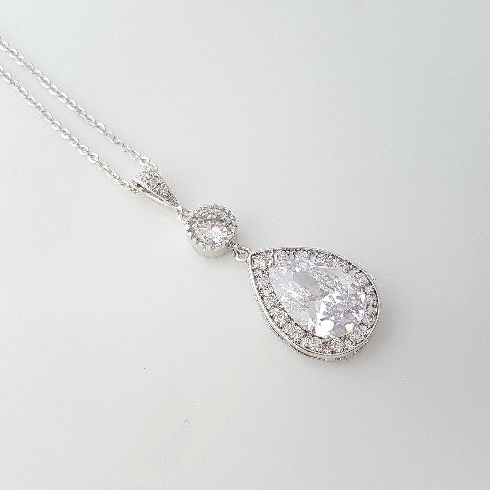 Round and Pear Shaped Drop Bridal Necklace-Evana