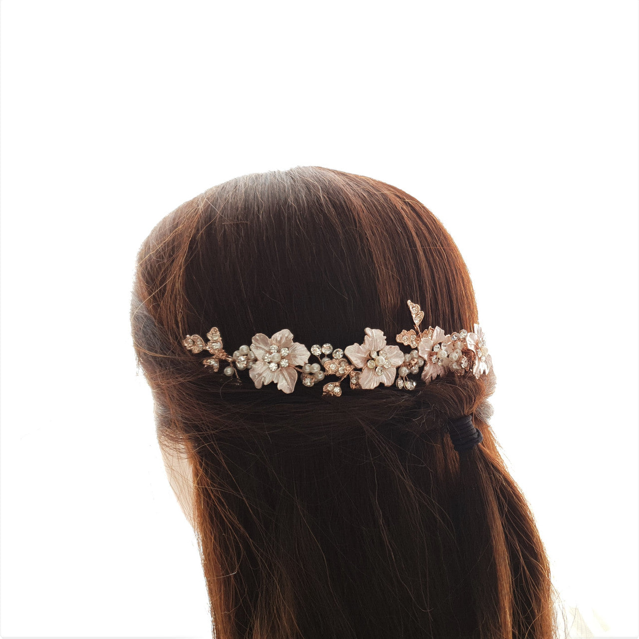 Rose Gold Hair Comb for Brides with Leaf and Flower-Gardenia