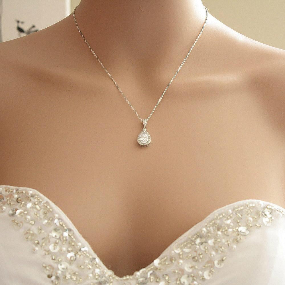 Teardrop Bridal & Bridesmaids Pendant Necklace-Emma