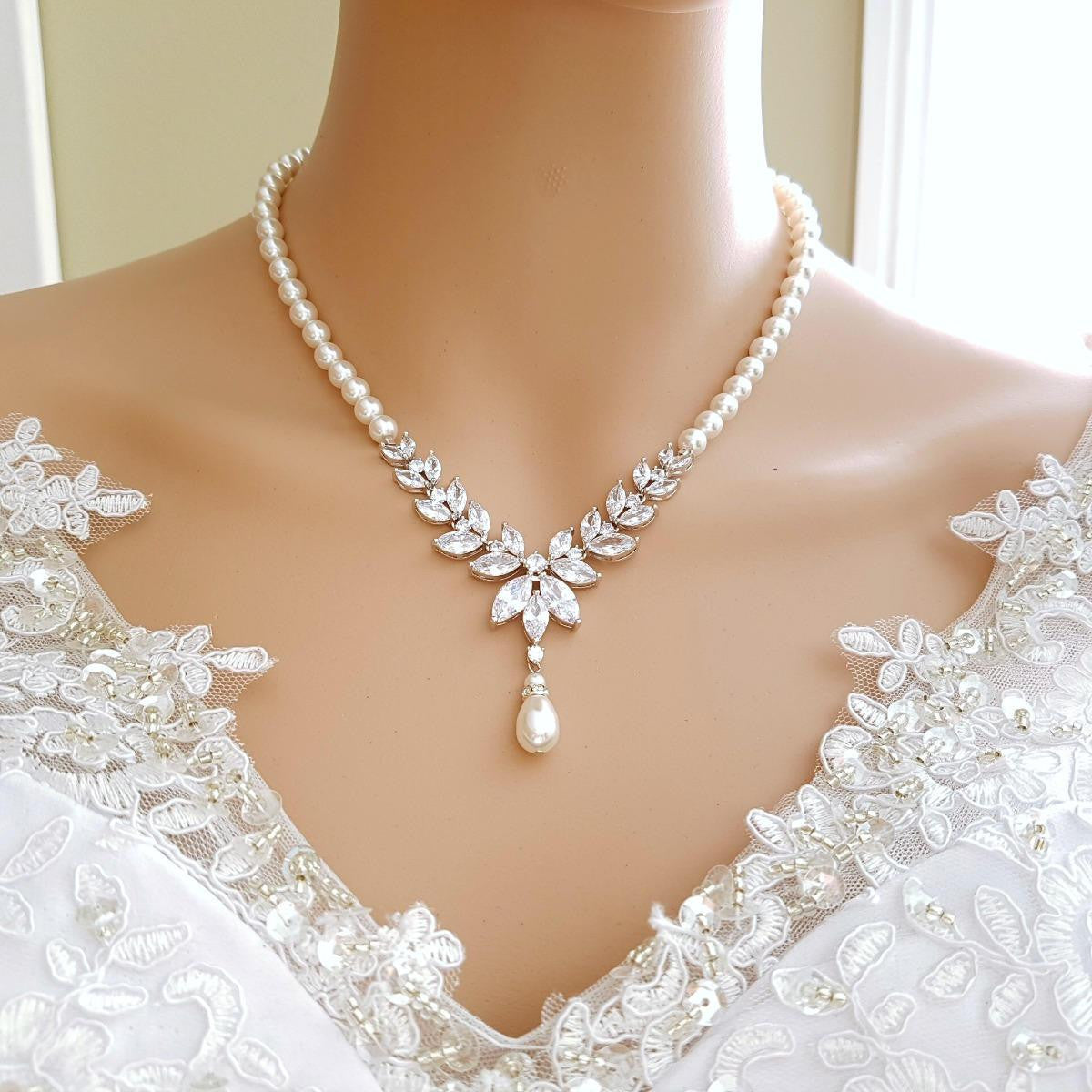 Pearl Bridal Necklace with Detachable Backdrops-Katie