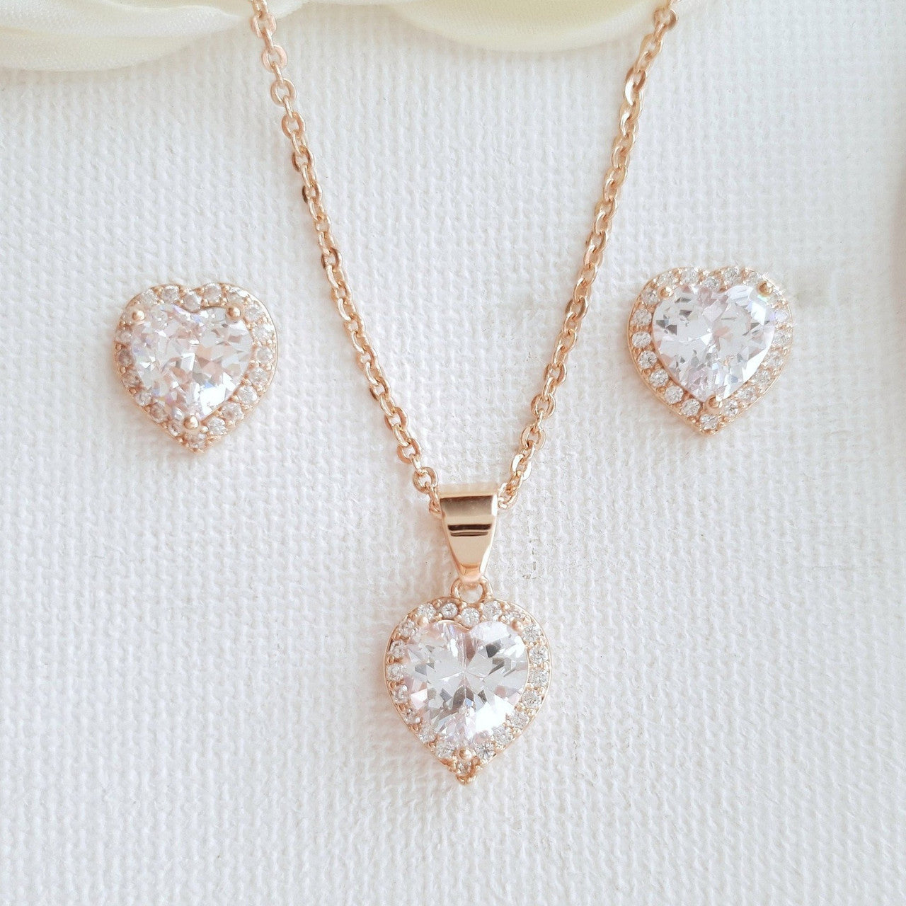 Gold Heart Necklace Set with Stud Earrings-Diana
