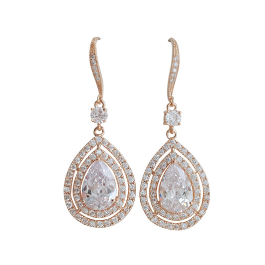 Rose Gold Large Teardrop Dangle Earrings-Joni