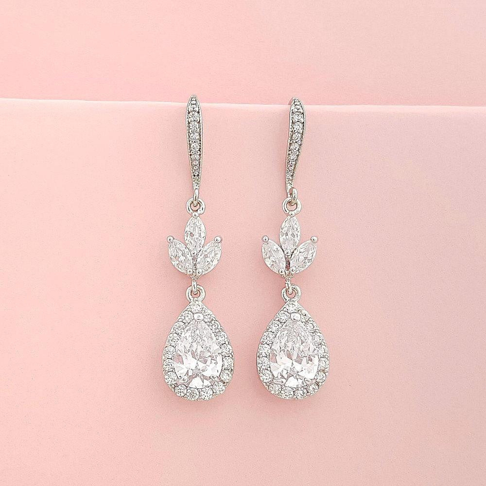 Silver Hook Earrings for Weddings & Brides- Lotus