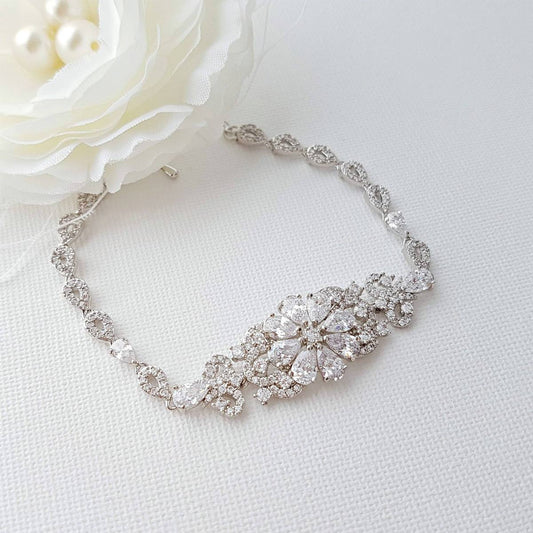 Wedding Bracelet, Flower, Crystal Bridal Bracelet, Wedding Jewelry, CZ Bracelet, Crystal Wedding Bracelet, Bridal Jewelry, Astra