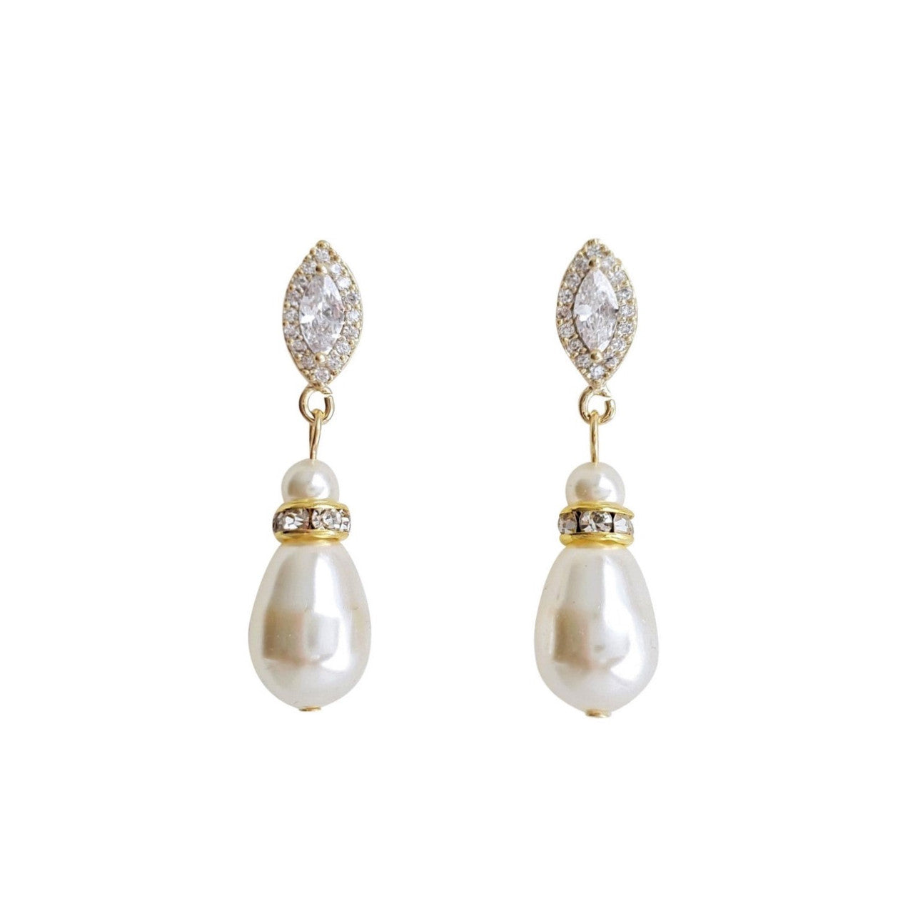 Gold Teardrop Pearl Earrings for Weddings- Ella